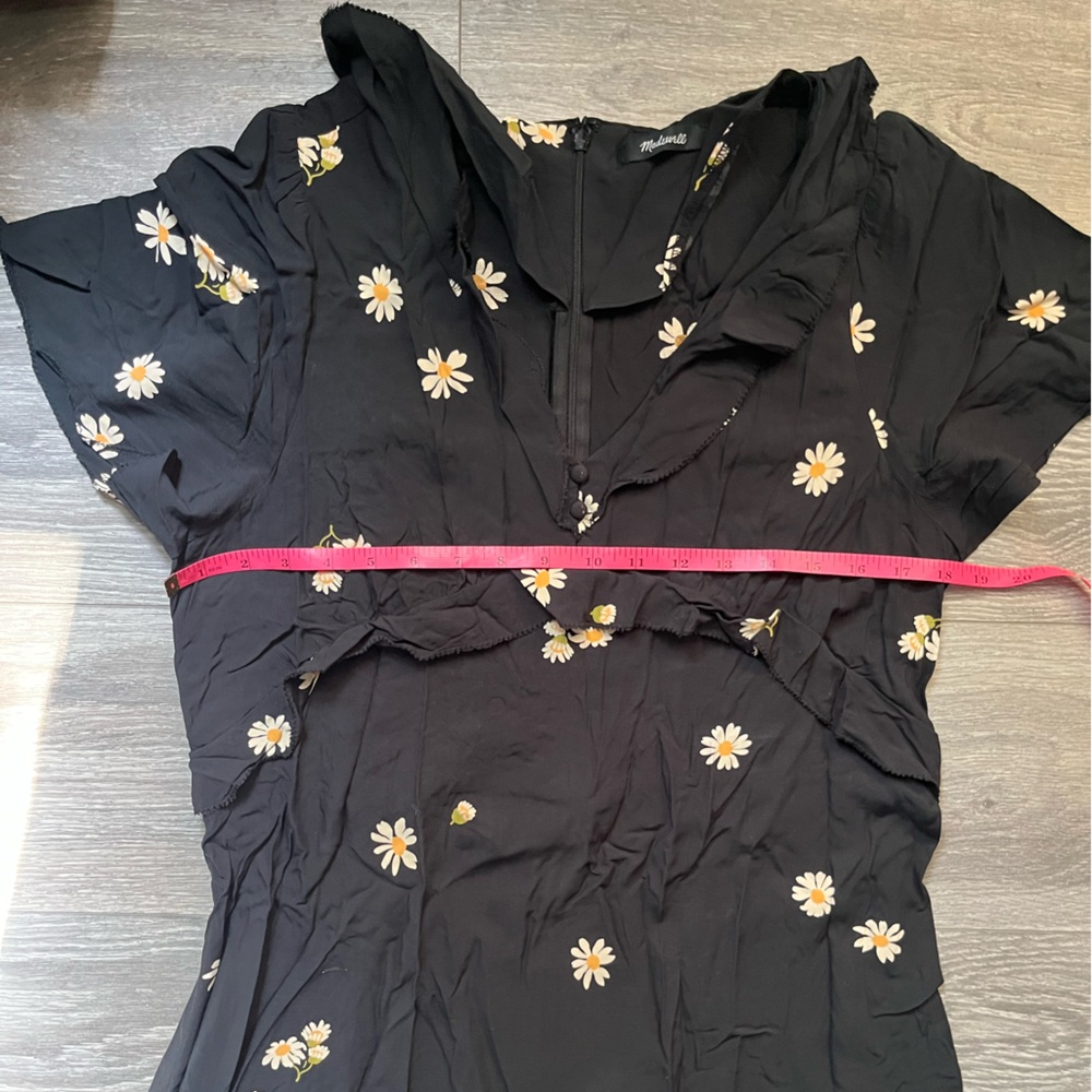Madewell Black White Daisy Print Ruffle V Neck Tiered Skirt Summer Maxi Dress - Picture 5 of 6